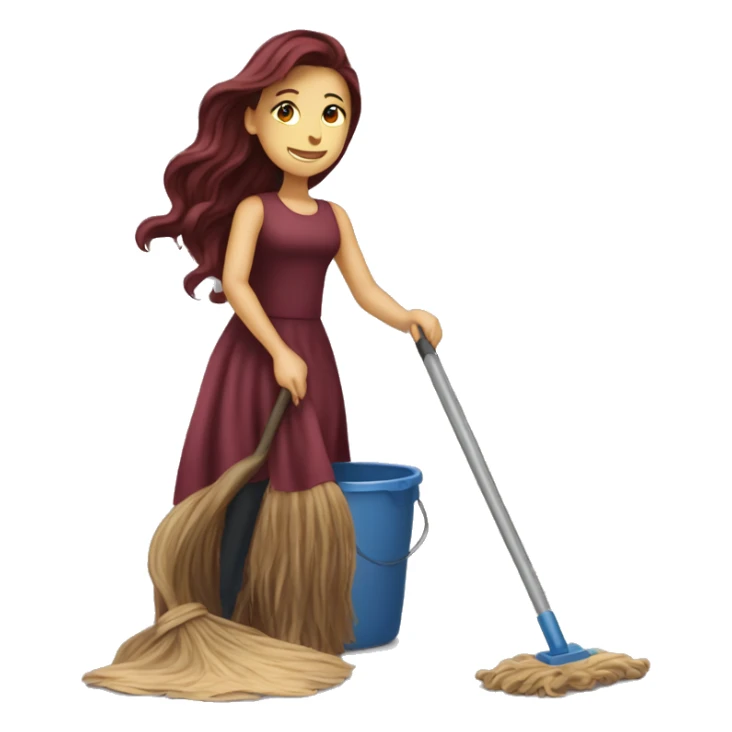 Beautiful burgundy long haired woman mopping the floor sticker