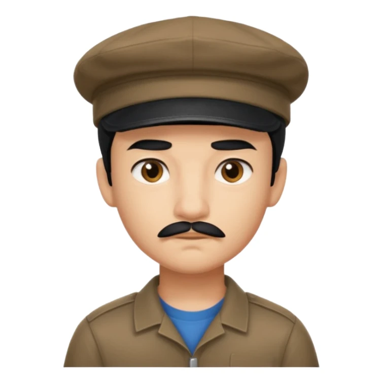 Gere um menino de cabelos preto e boné pro lado com feição séria e bigode fino sticker