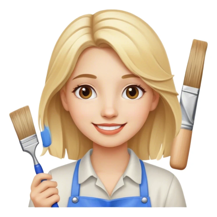happy and very smart painter girl with blonde hair sticker