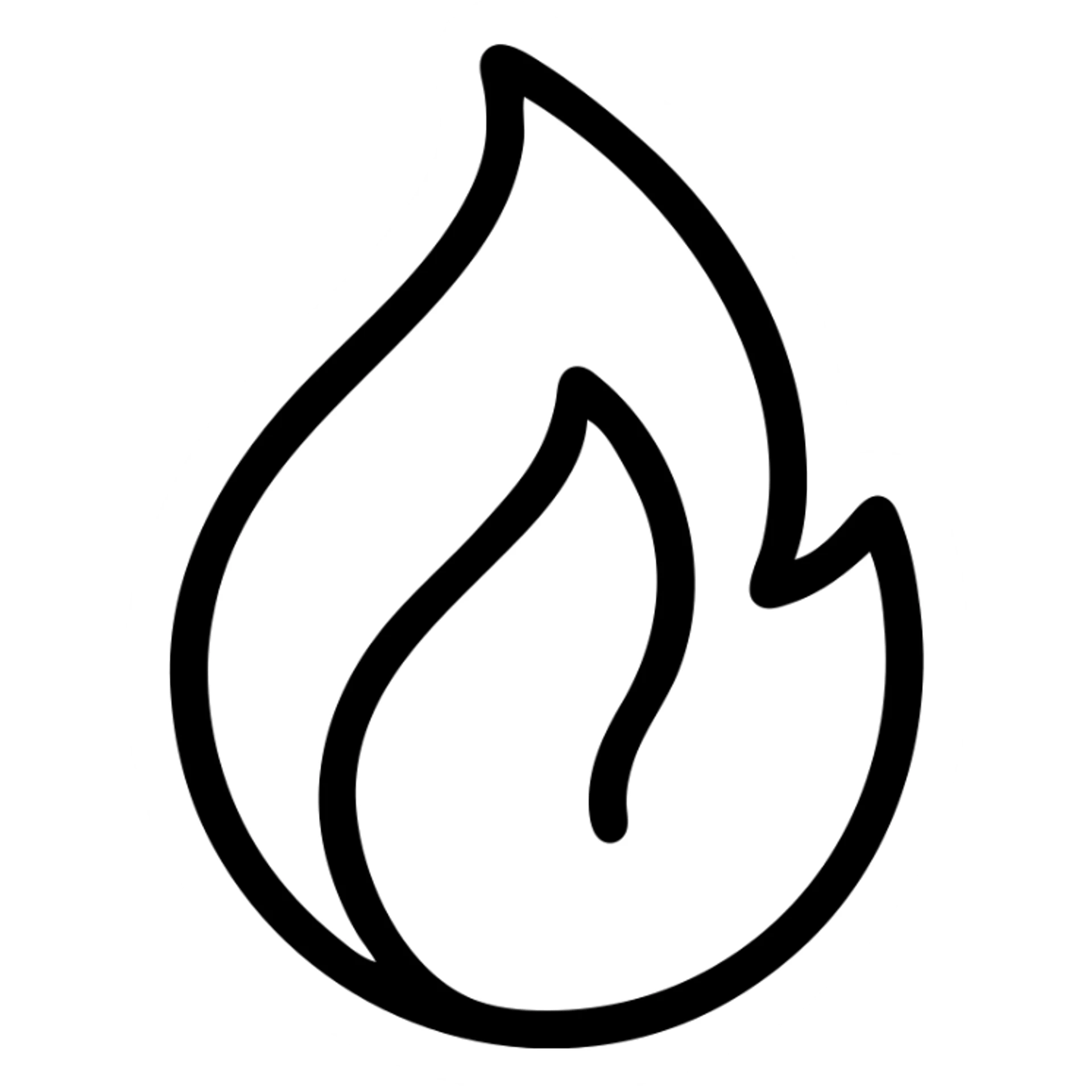 abstract flame shape, bold black outline, geometric style sticker