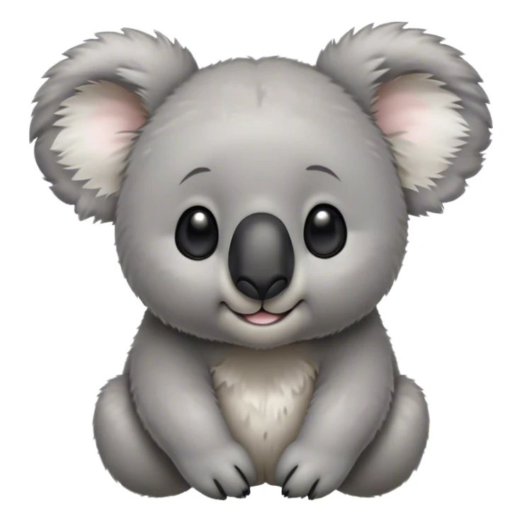 Cinematic Cute Koala Portrait Emoji, Head tilted playfully and inquisitively, featuring a fluffy grey fur with perky, rounded ears and a charming black nose, round, sparkling eyes filled with gentle curiosity, Simplified yet irresistibly adorable features, highly detailed, glowing with a warm, friendly glow, high shine, affectionate and cuddly, stylized with a touch of eucalyptus whimsy, bright and endearing, soft glowing outline, capturing the essence of a mischievous yet loving koala, so playful it feels like it could snuggle out of the screen into your arms! sticker