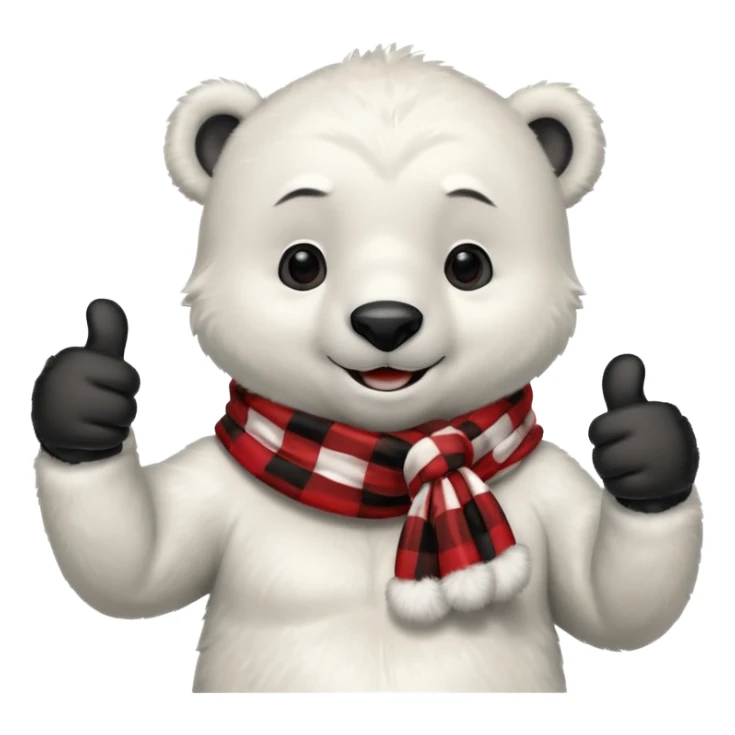baby Polar Bear, smiling, thumbs up, wearing red Checkered Triangle scarf sticker