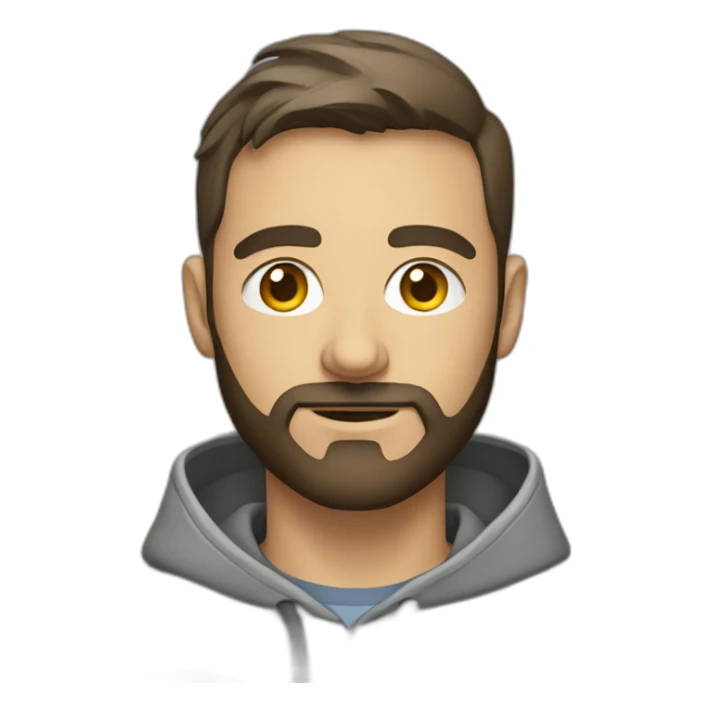 Project manager in a gray hoodie and with a short beard sticker