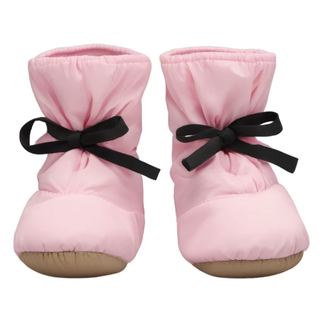 bloch pink warm up ballet booties with black sole sticker