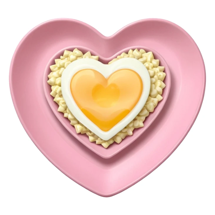 egg salad in a light pink heart shaped plate sticker