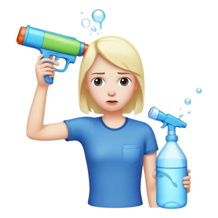 sad face with water gun to head sticker