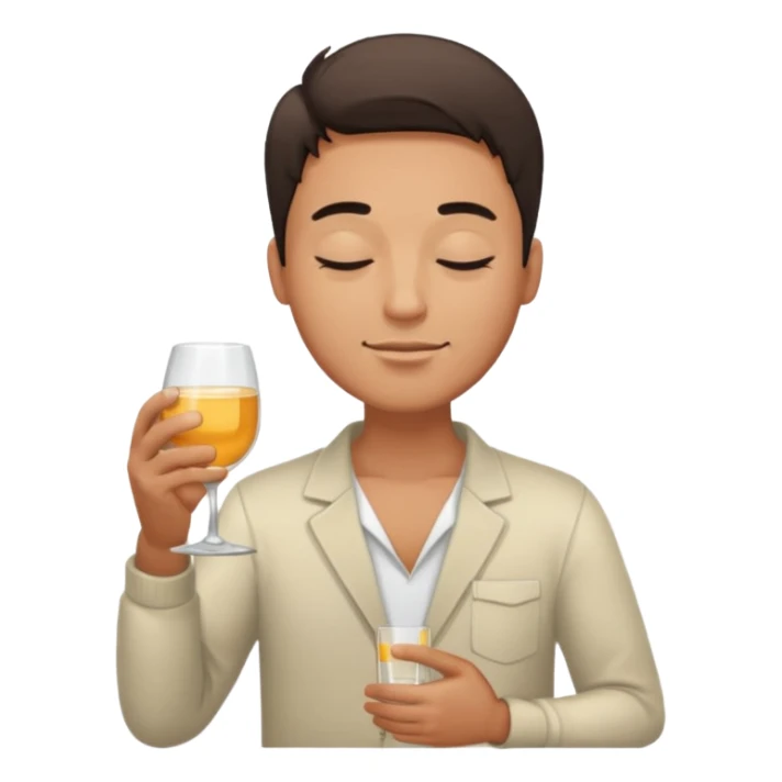 So excited guy full body, closed eyes, with glass sticker