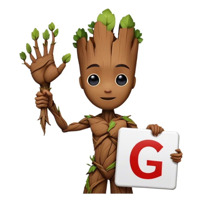 Groot Holding a sign with *G Sign India* sticker