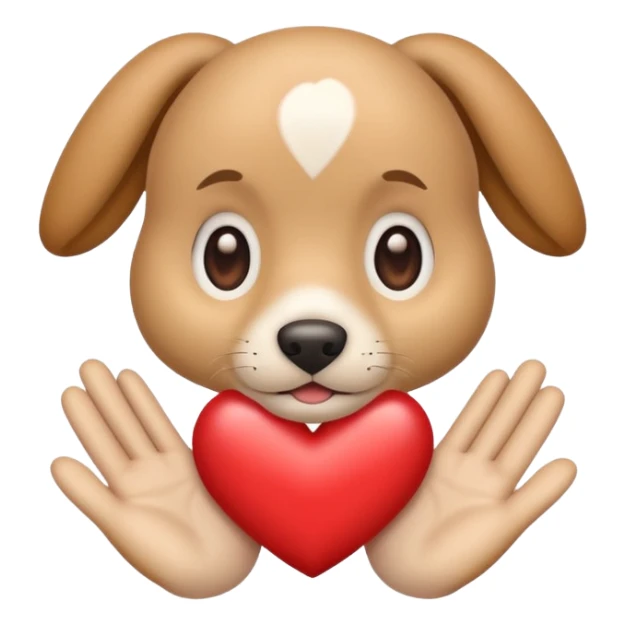An emoji with puppy dog eyes and the heart hand sticker