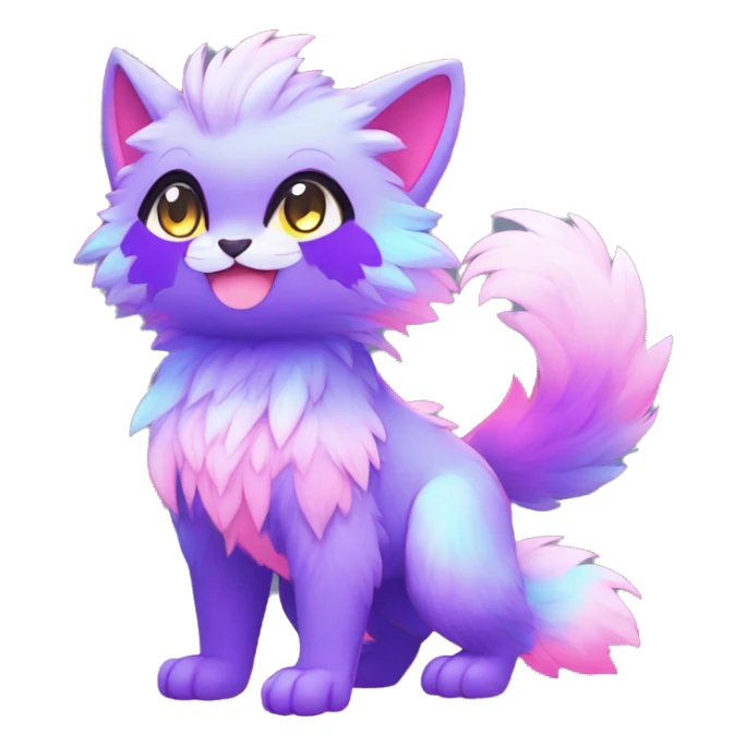 Anthro Fluffy Cool Cute Magical Elemental Shiny Colorful Neon Vibrant Colors Sparkle Kemono-style Chibi Fantasy-Animal-Fakémon-Pokémon-Hybrid Fur Sona Aesthetic Full Body sticker