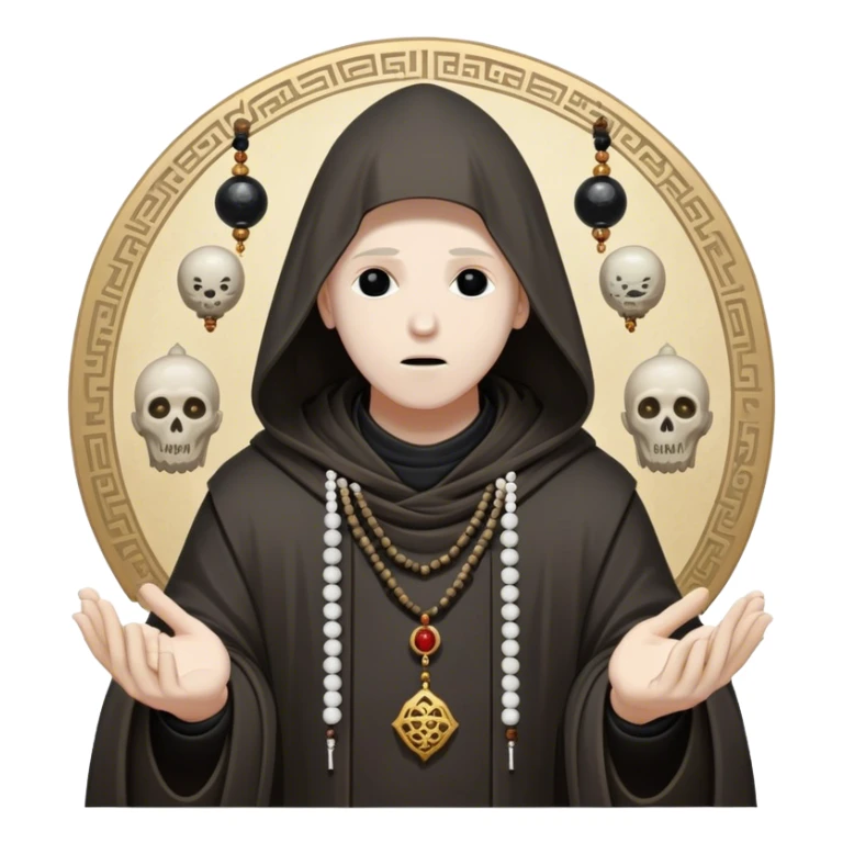 Abyssal Horror Monk – A hooded figure with a void where its face should be, surrounded by floating stone prayer beads etched with forbidden symbols sticker