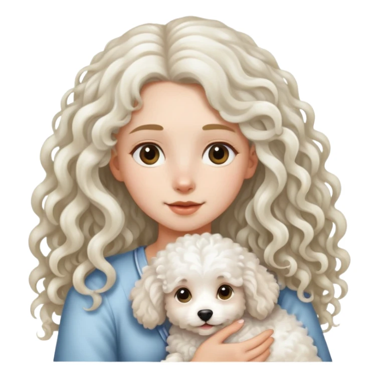 Long-haired girl holding a white curly haired dog sticker