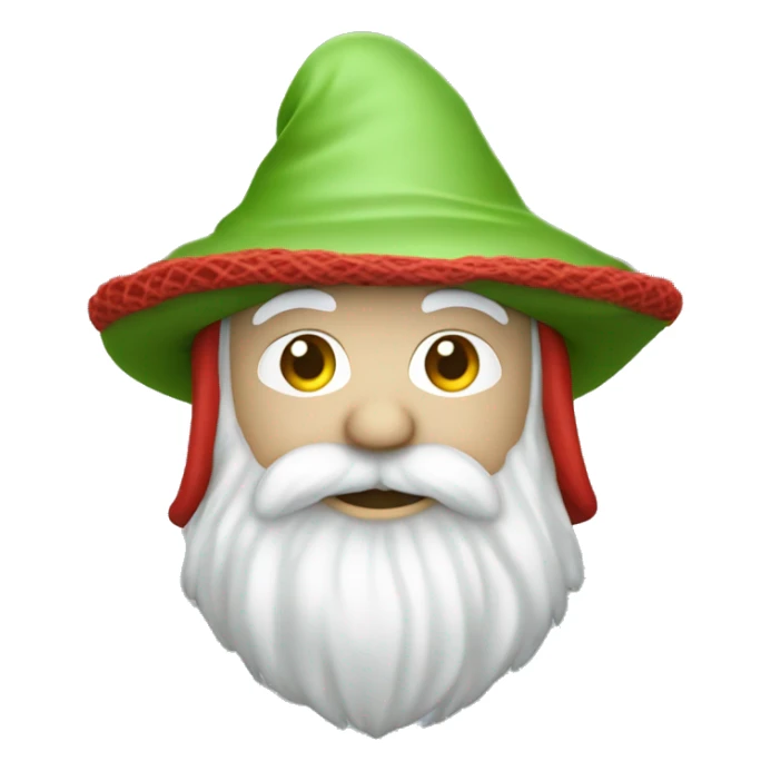 little gnome with white beard, white pointy hat, light green cloak and red fishing net emoji sticker
