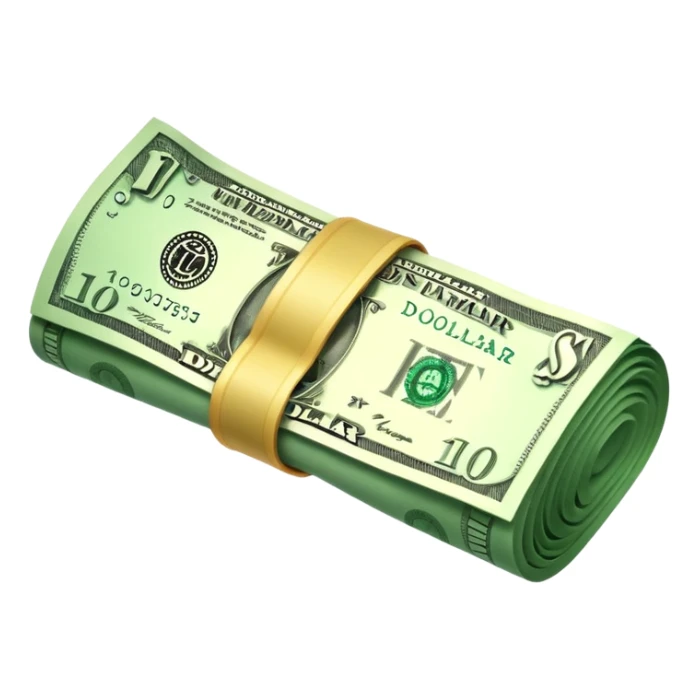 a single rolled US dollar bill, 3D style, no backgrou sticker