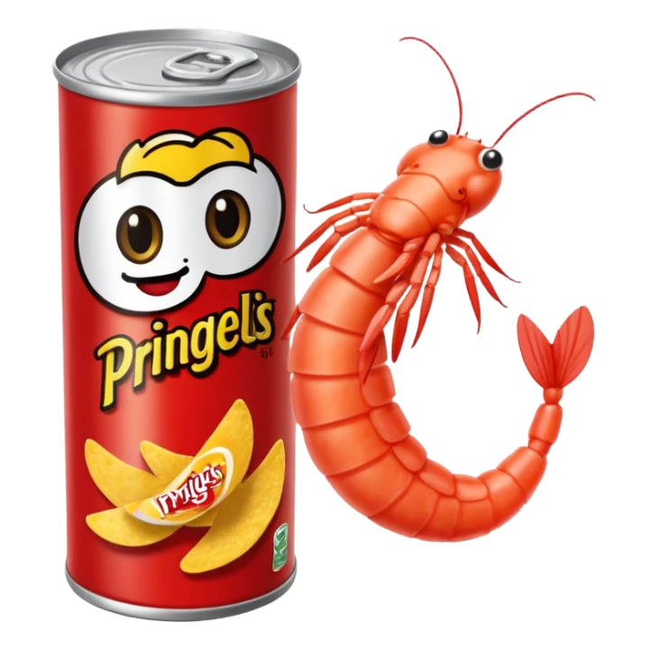 Shrimp holding a can of pringles sticker
