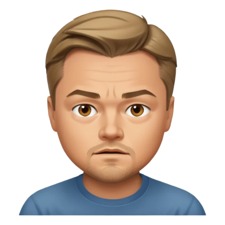 emoji of Leonardo DiCaprio, expressive face, short hair, no text sticker