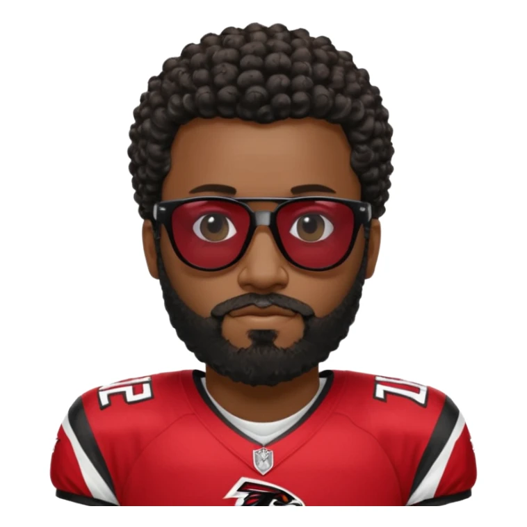Black man with black sunglasses and curly short
 hair with a full beard and sideburns in Atlanta falcons jersey sticker