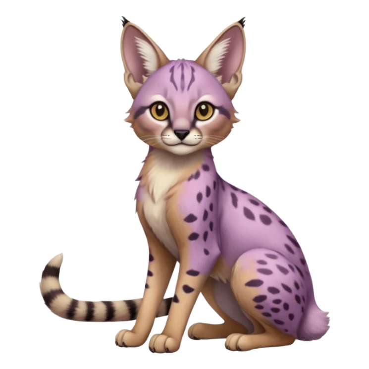 Realistic real life cute cool beautiful gorgeous floral pastel-lilac-violet-lavender caracal-serval-civet-genet-hybrid-animal-Fakémon-fursona photo IRL outside (full body) sticker