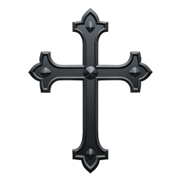 Minimal emoji, simple gothic cross forged from matte black metal, thick balanced proportions, fashion avant-garde minimalism, no decoration, no glow, no neon, flat emoji style, centered, transparent background sticker