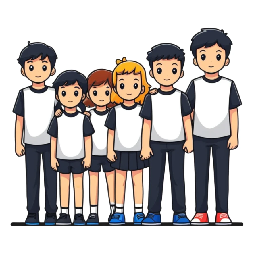 Seven boys and three girls standing together as a group sticker