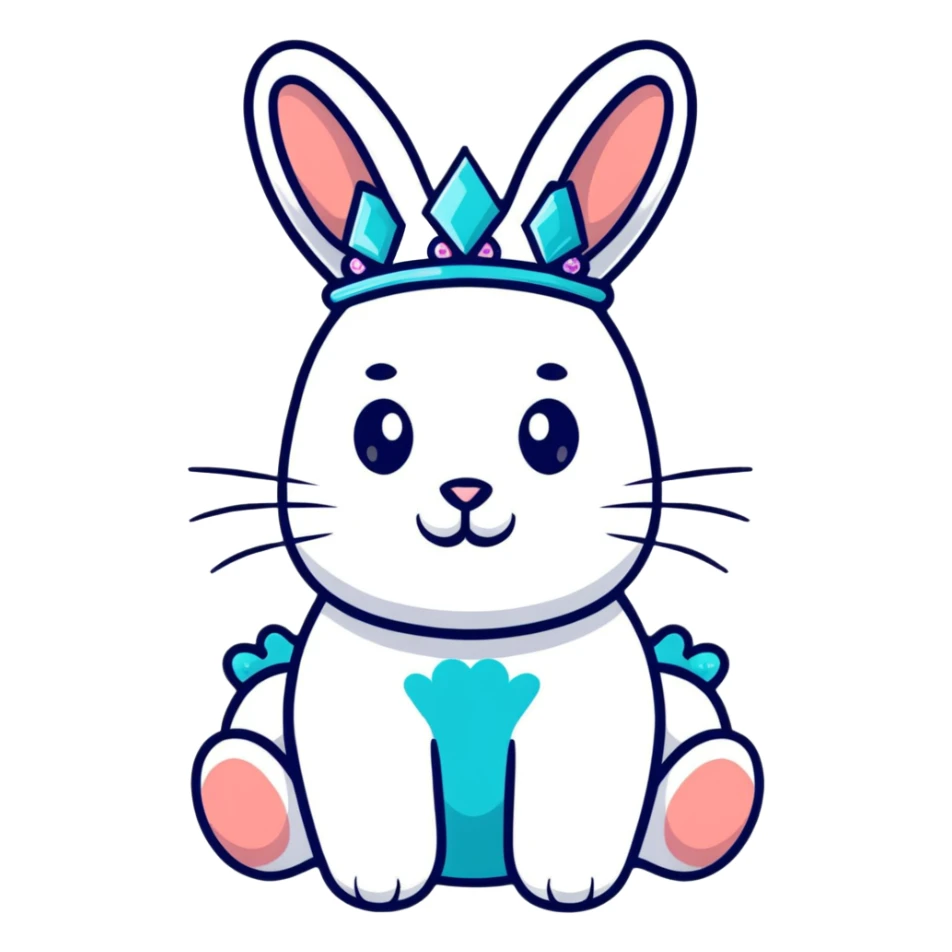 Turquoise blue rabbit with jewelled crown sticker