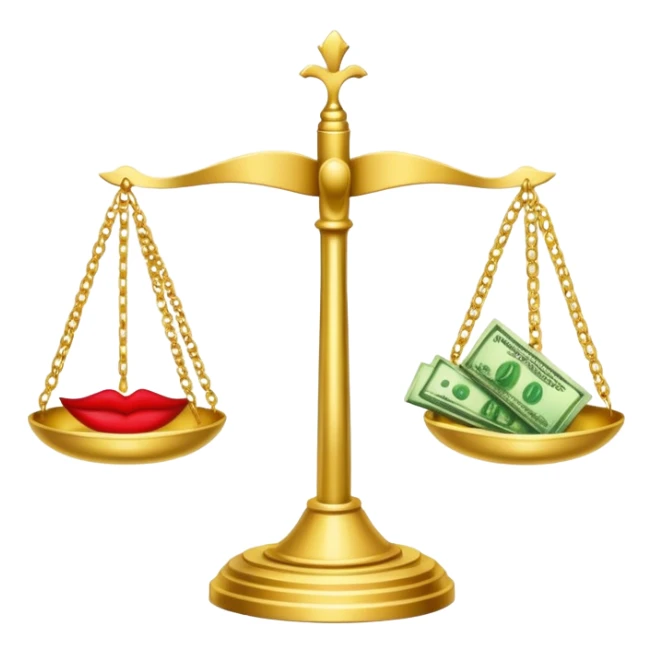 gold scale with green dollar bills on left side and lipstick and nail polish on right side sticker