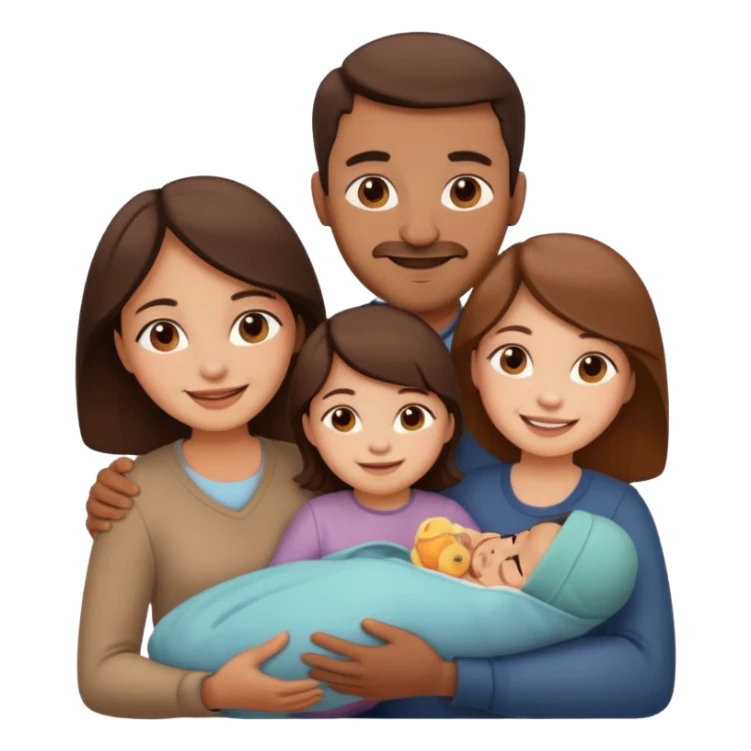 brown family with mom dad daughter son and baby sticker
