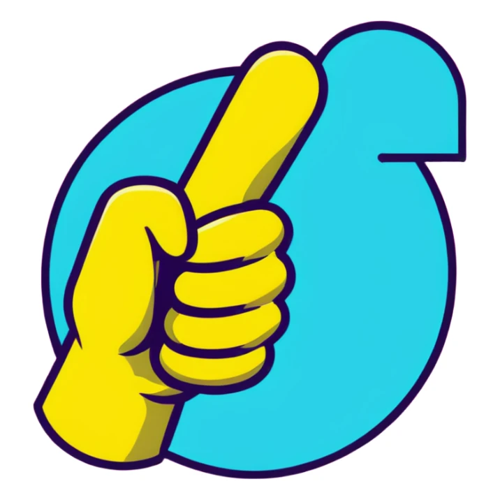 Minimalist sticker with white 'tt' letters on a black circle with cyan, magenta, and yellow dots below, thumbs up gesture with street style influence sticker