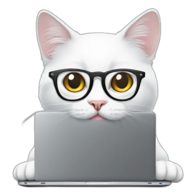 white-cat-with-glasses-reading-from-black-laptop sticker