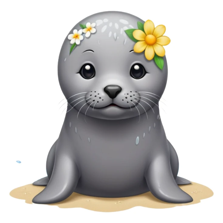 Seal on the beach with the flower on the head sticker