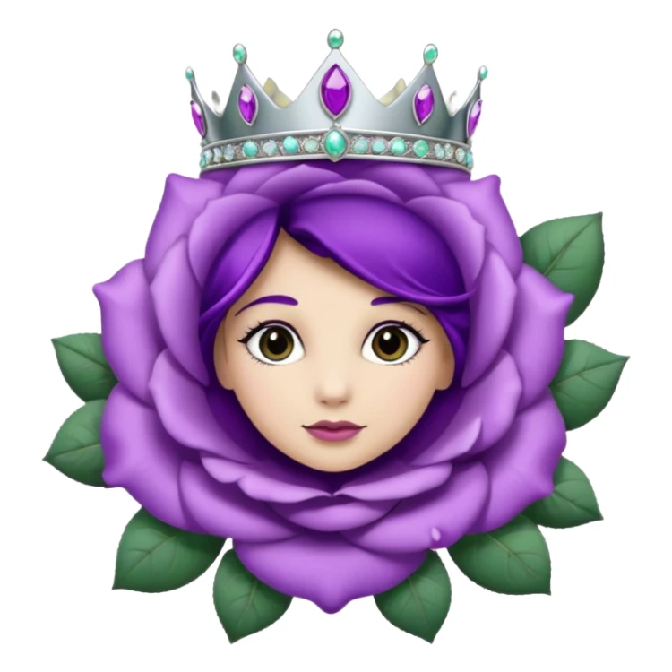 Purple rose flower, silver circle plaque, silver tiara sticker