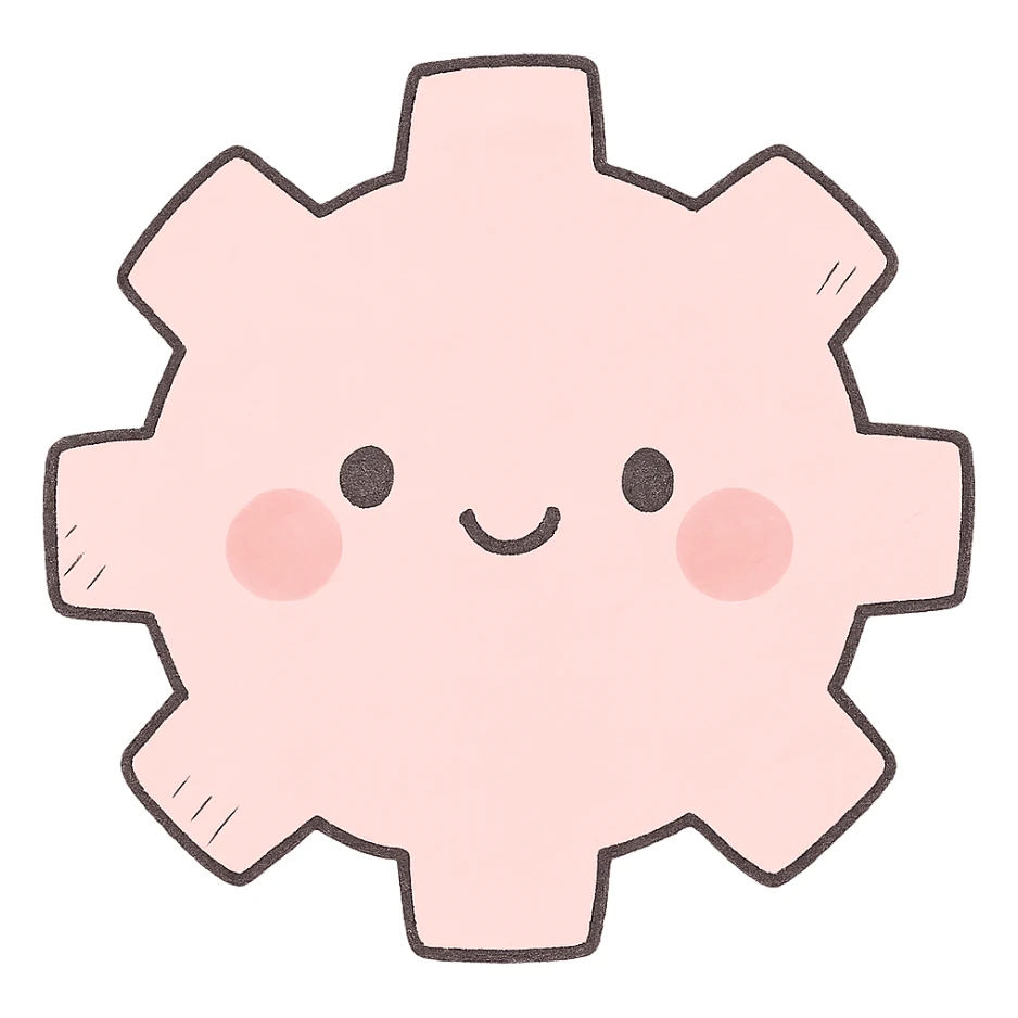Create a soft and cute settings icon in a Japanese hand-drawn style with a soft pink color palette, matching the reference style. The icon should be suitable for a mobile home screen and have a transparent background. sticker