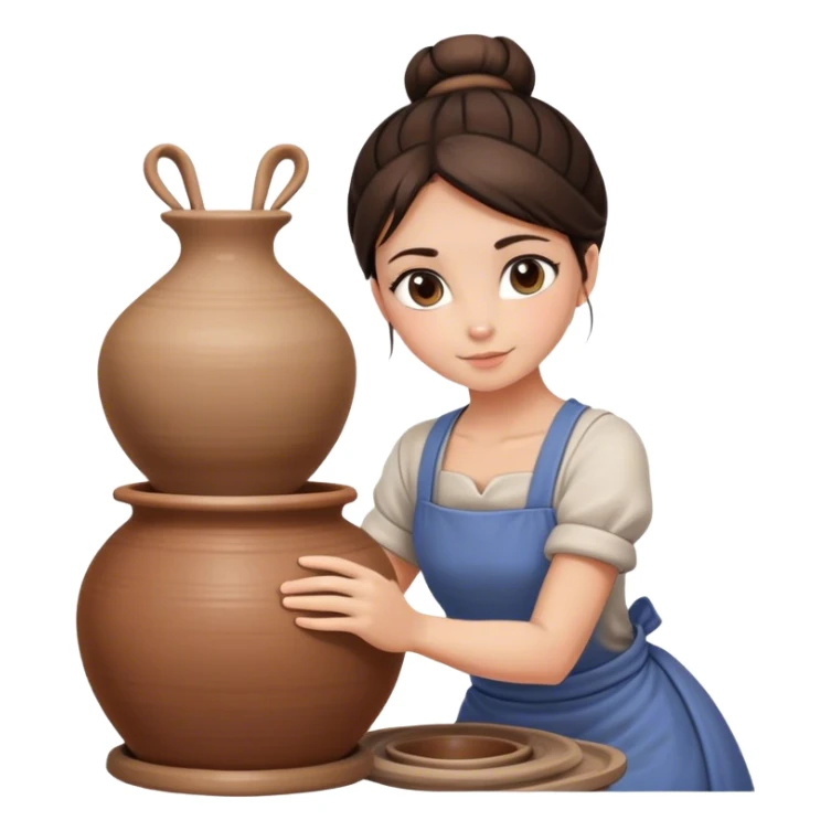 Brunette girl with bun, behind pottery wheel sticker