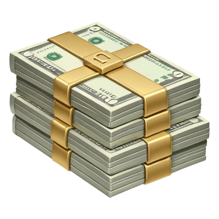 Metallic black-and-white money pack emoji, simple geometric stack of bills,minimal style
 sticker