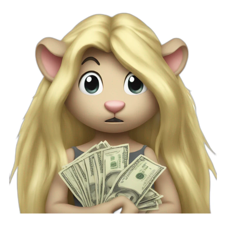Angry Rat standing up with long blond hair holding money sticker