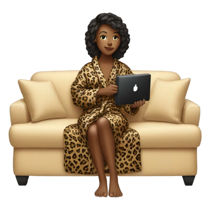 Woman in a leopard print robe watching TV from a couch  sticker
