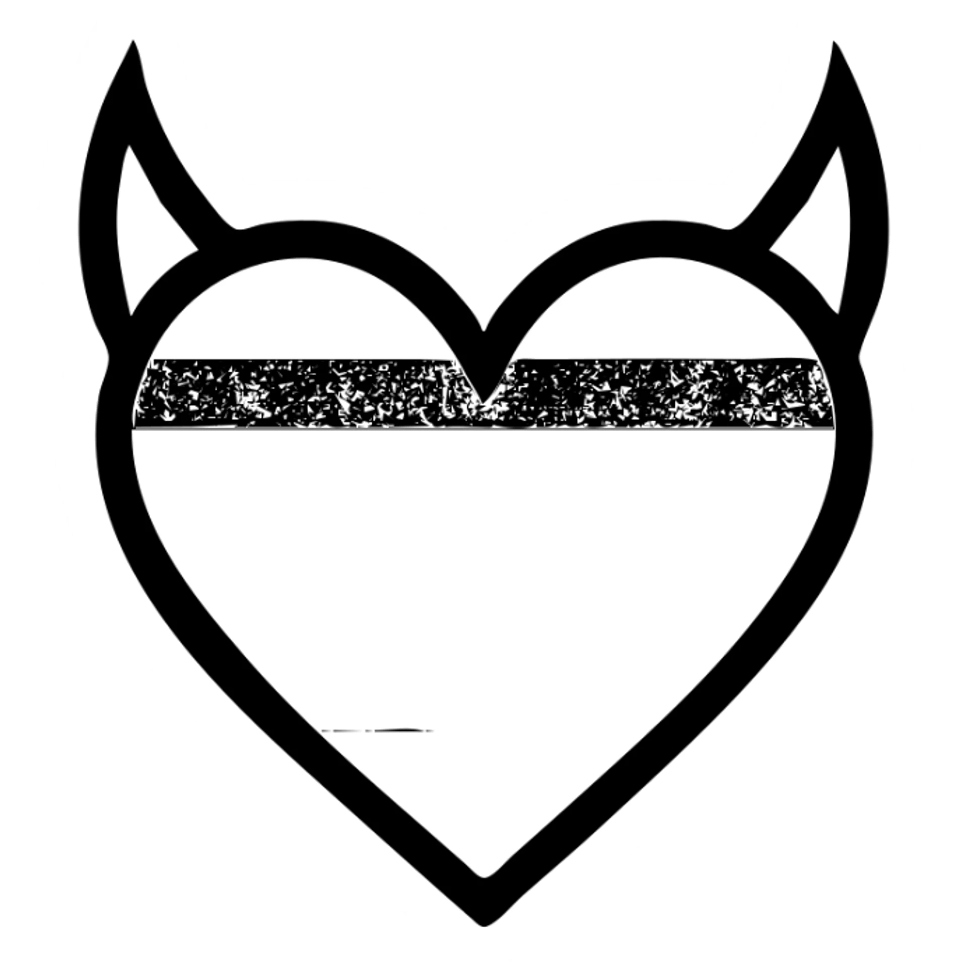 Minimalist devil heart icon with a geometric heart and sharp horns. The heart has rainbow stripes in gay flag colors. The background is white, representing gay pride theme. sticker