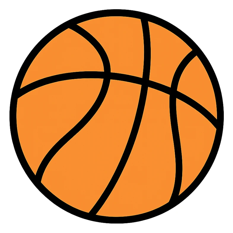 basketball as a lineal color icon, black outlines, simple and recognizable sticker