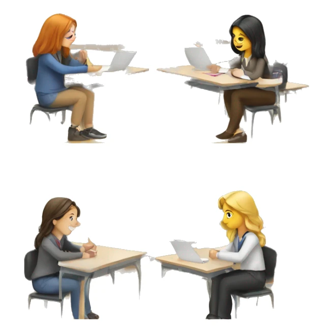 3 European students at school desks. they are chatting sticker