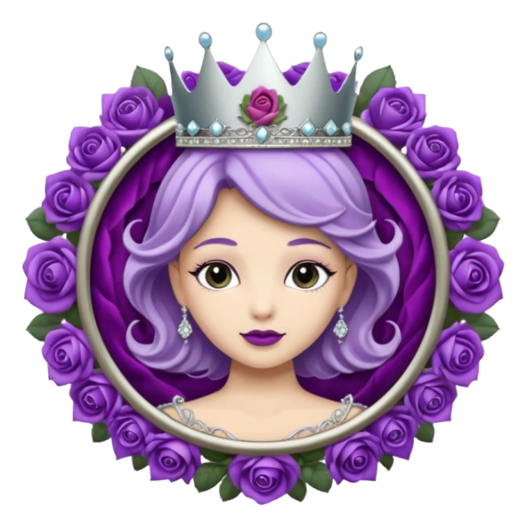 Purple rose flower, silver circle plaque, silver tiara sticker