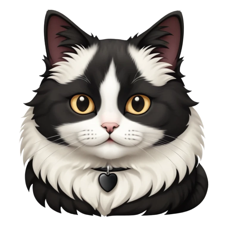 a fluffy flat face black n white cat with a black collar  sticker