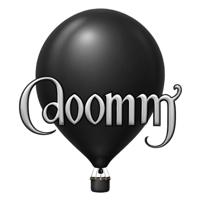 the word 'DOOMSCROLLING' in ornate gothic calligraphy, balloon style sticker