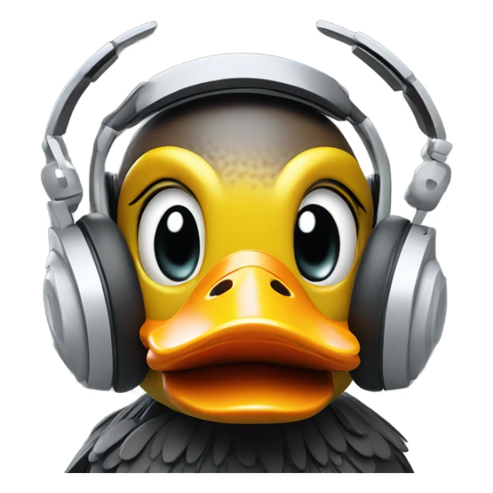 A coin with the image of a cool 3d future duck in headphones sticker