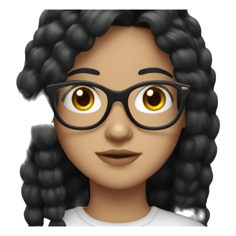 White girl long black hair with glasses sticker