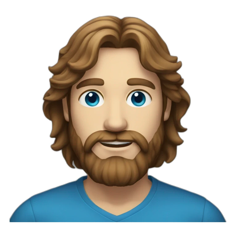 a man with long brown hair, a beard and blue coloured eyes sticker