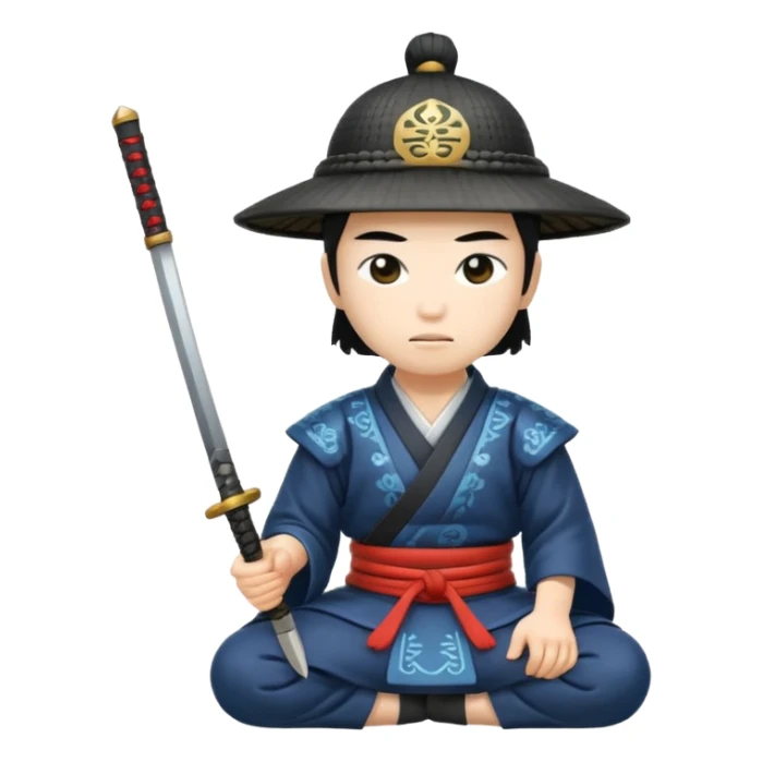 asian white skin Samurai in Hat, Samurai kneeling  sticker