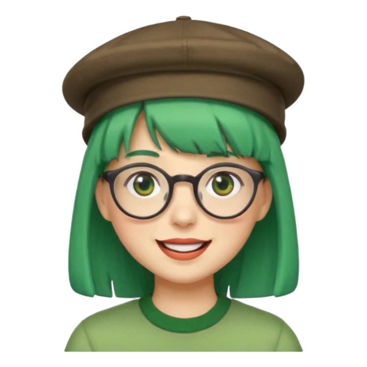 bangs, cute hat, green hair very happy and glassess sticker