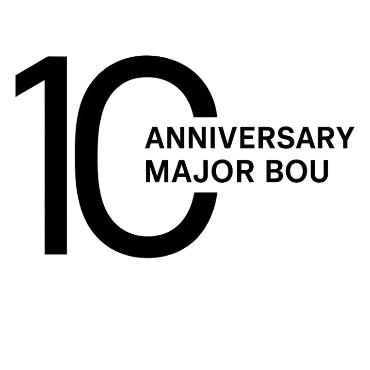 Minimalist 10th anniversary logo for Major Bou with a sleek black and white design sticker