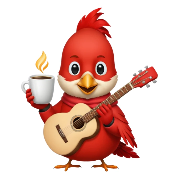 Happy cardinal with guitar and a cup of coffee sticker