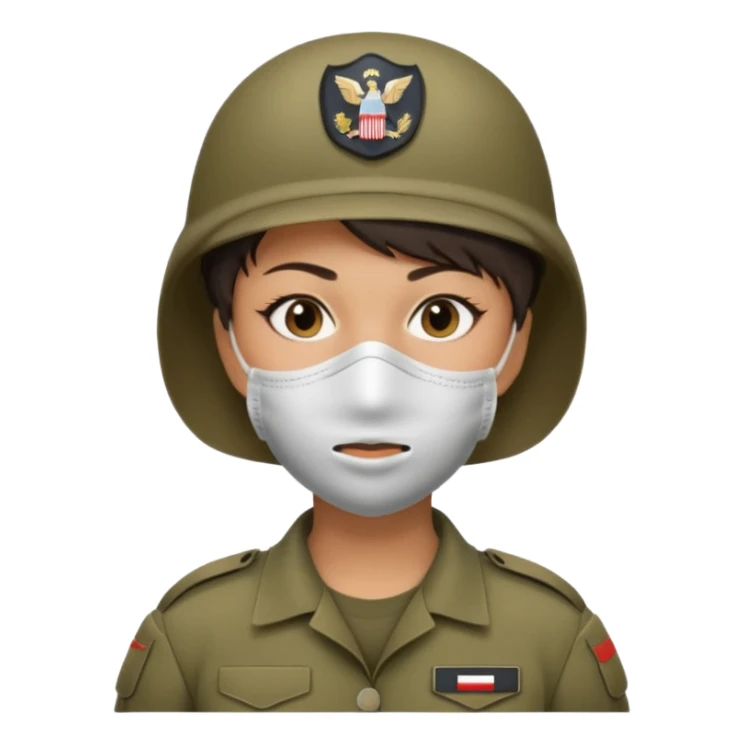 woman soldier with hair style wearing mouth mask sticker